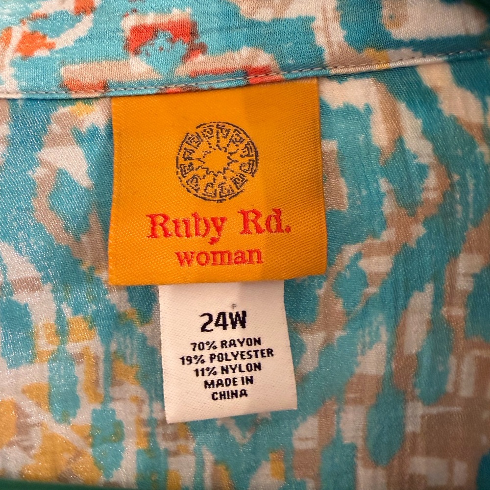Ruby Rd. Turquoise And Orange Patterned Jacket - image 4